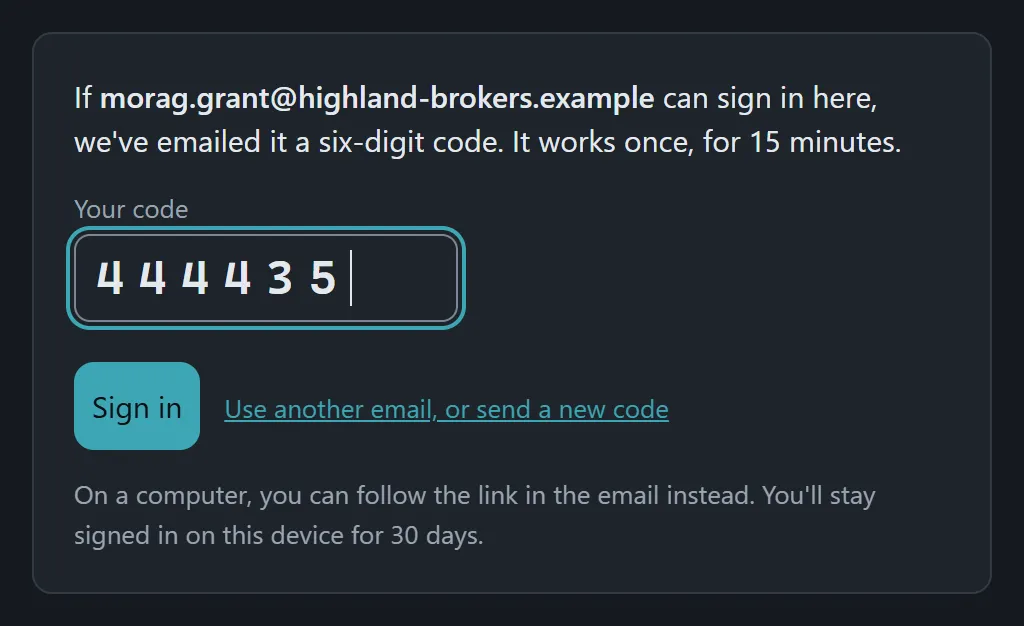 Entering the six-digit code
