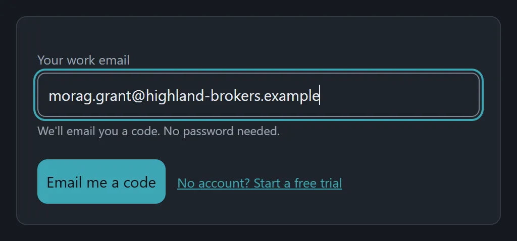 The sign-in page, with a work email entered